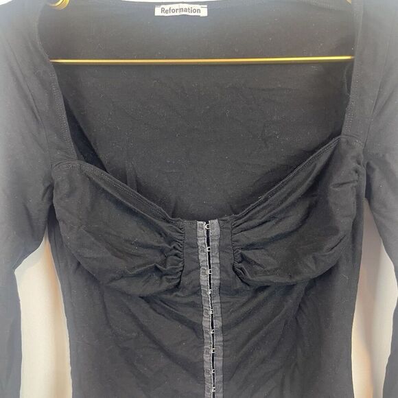Reformation Corset Style Black Long Sleeve Shirt Size Small - Picture 5 of 6